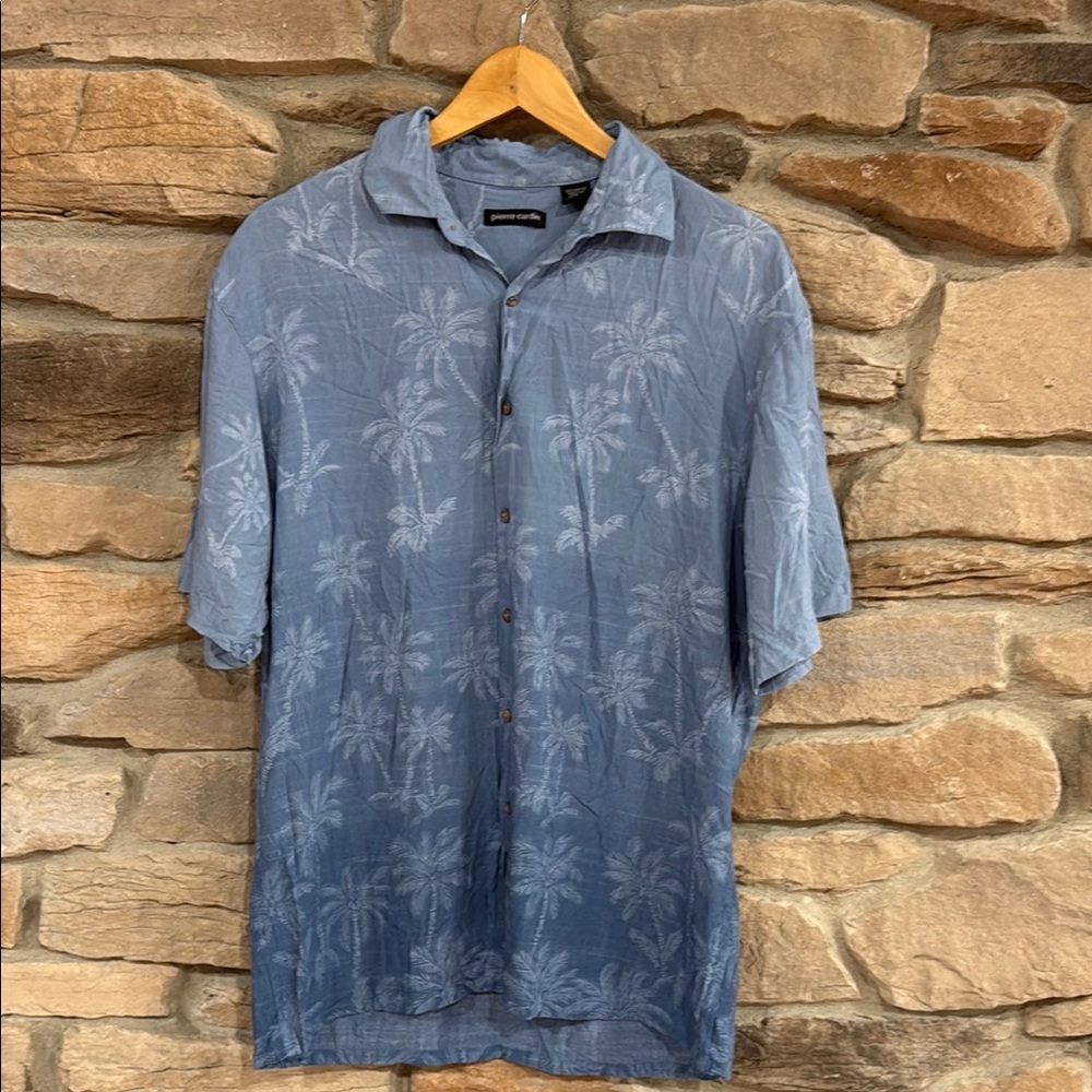 Pierre Cardin Palm Tree Button-Up Shirt – Men’s Size‎ L – 100% Rayon